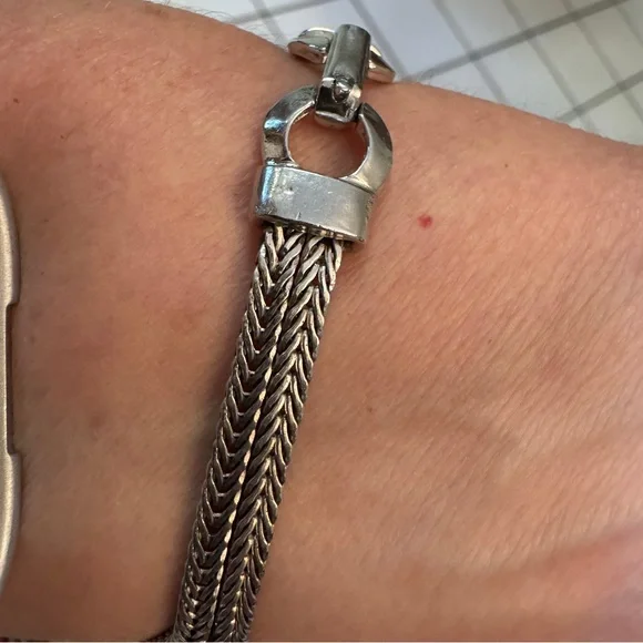 Vintage Faux Blue Moonstone and Rhinestone Wheat chain Bracelet. SIZE 7.5” - Picture 3 of 10